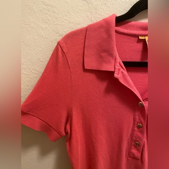 Tory Burch Pink Short Sleeve Polo Shirt With Gold Logo Buttons - Picture 6 of 7